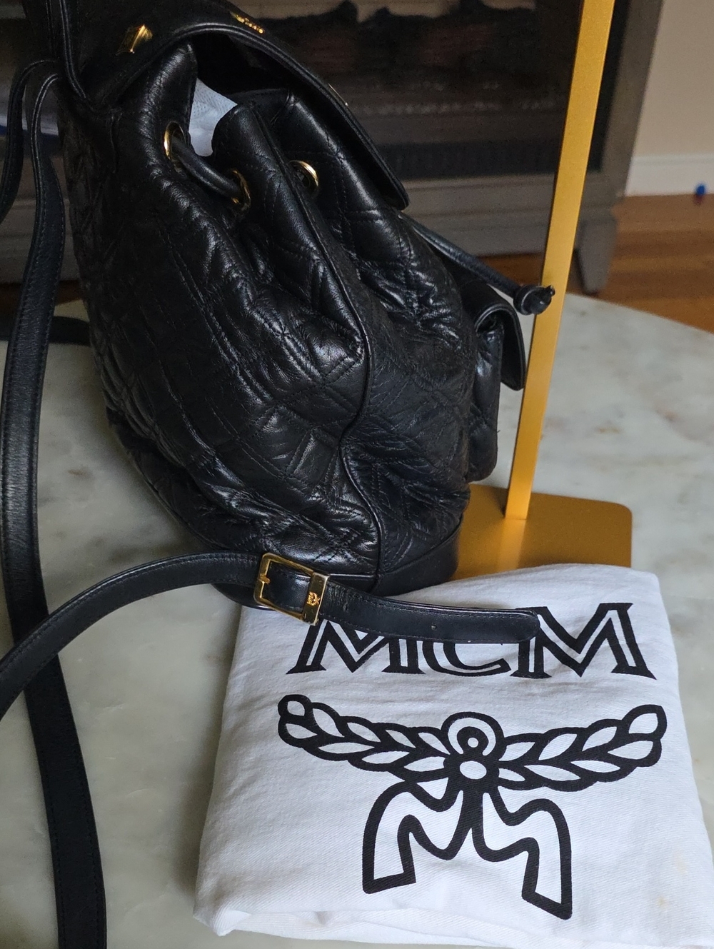 MCM Quilted Leather Black Backpack with Gold Hardware & Dustbag - Picture 15 of 16